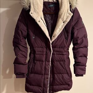 Ralph Lauren Deep Purple Puffer Jacket with Faux Fur
